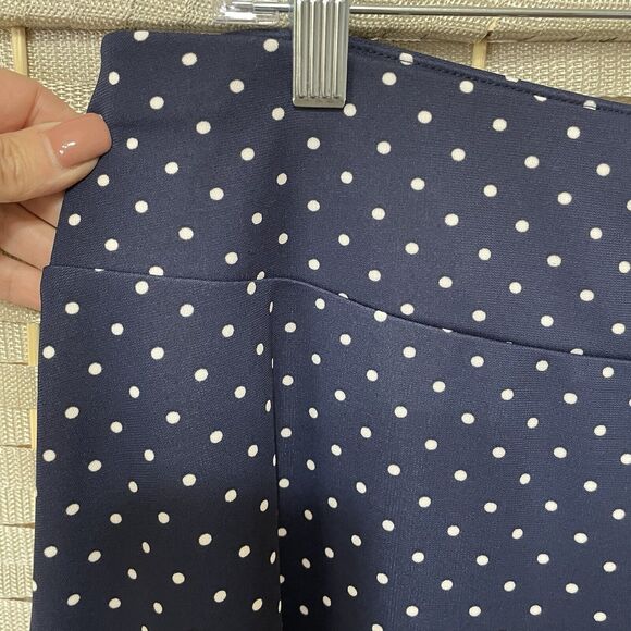 Talbots Slinky Knit A-line Skirt Size L Navy Blue Polka Dot Print 24” NEW - Picture 3 of 6